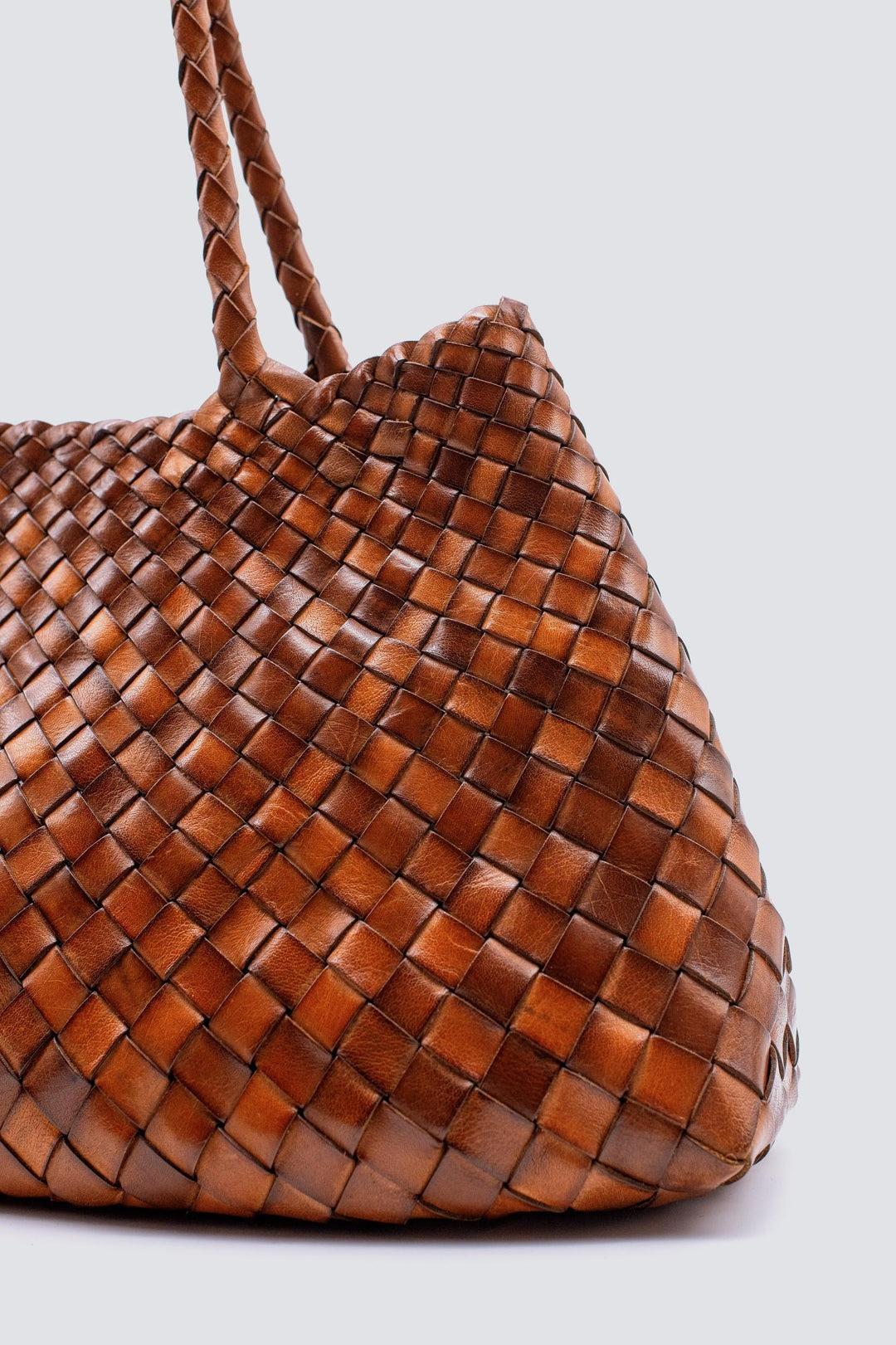 Dragon Diffusion-Santa croce big tan woven leather bag handmade-dgallerystore