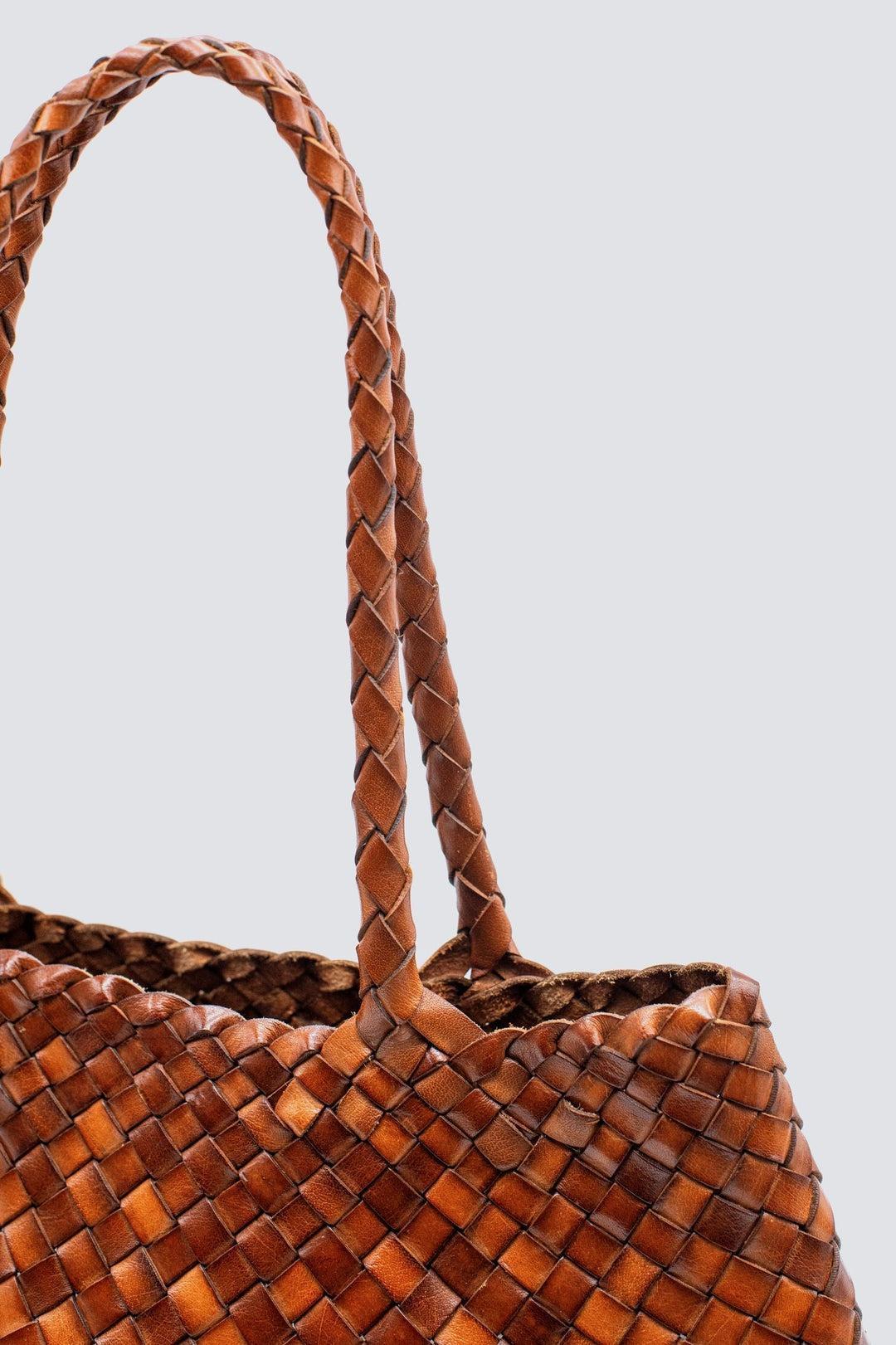 Dragon Diffusion-Santa croce big tan woven leather bag handmade-dgallerystore