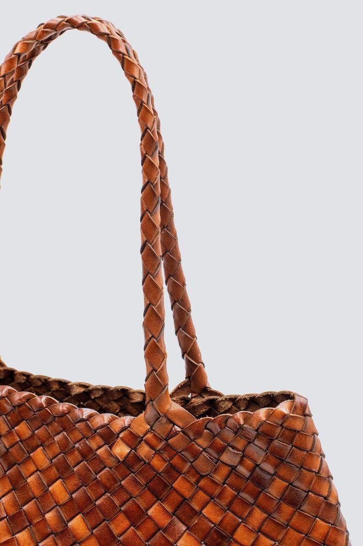 Dragon Diffusion-Santa croce big tan woven leather bag handmade-dgallerystore