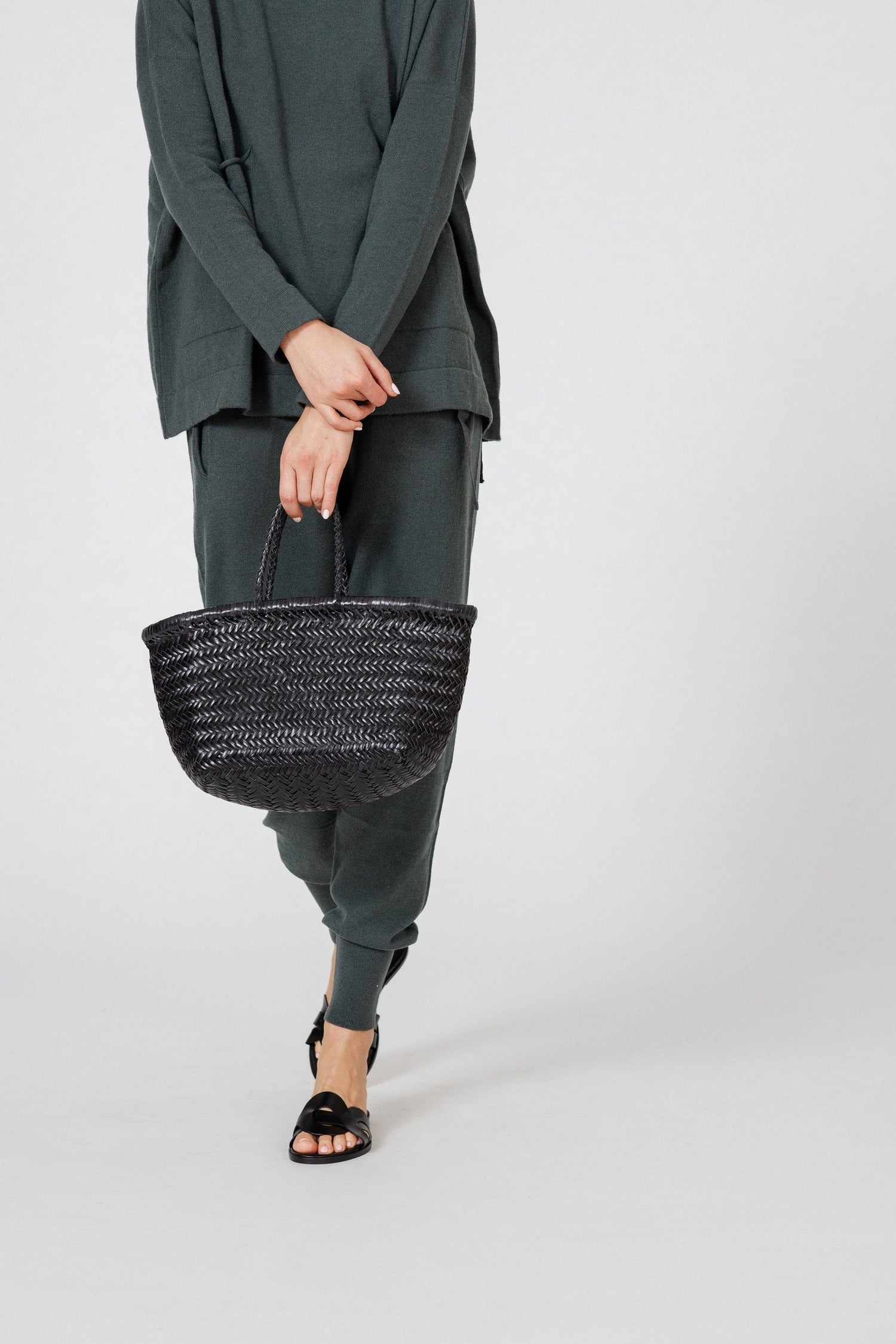 Dragon Diffusion-Triple jump small black woven leather bag handmade-dgallerystore