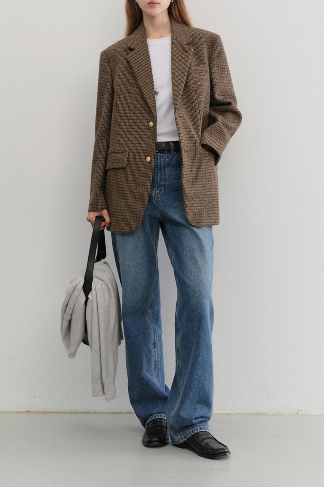 Dunst-Unisex classic 2 button wool blazer brown check-dgallerystore