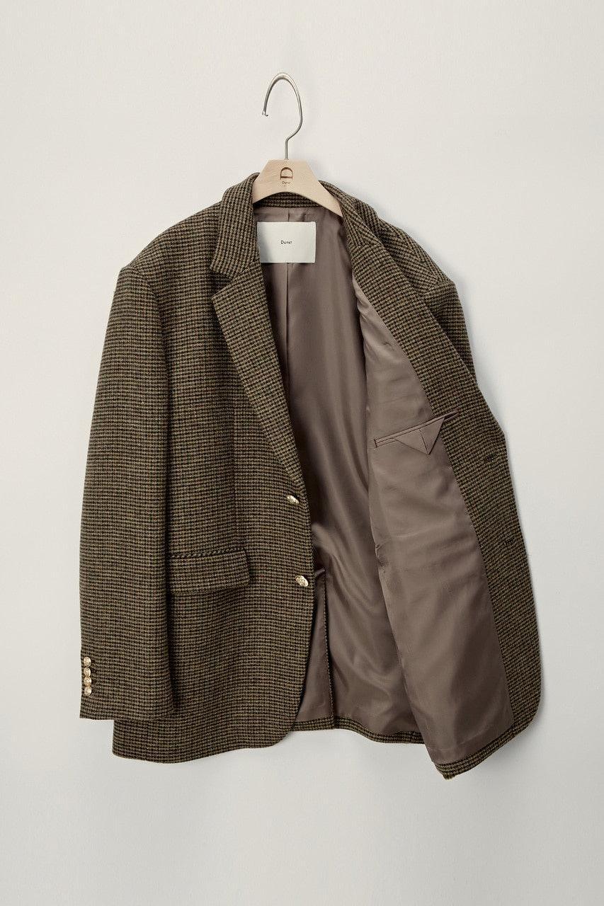 Dunst-Unisex classic 2 button wool blazer brown check-dgallerystore