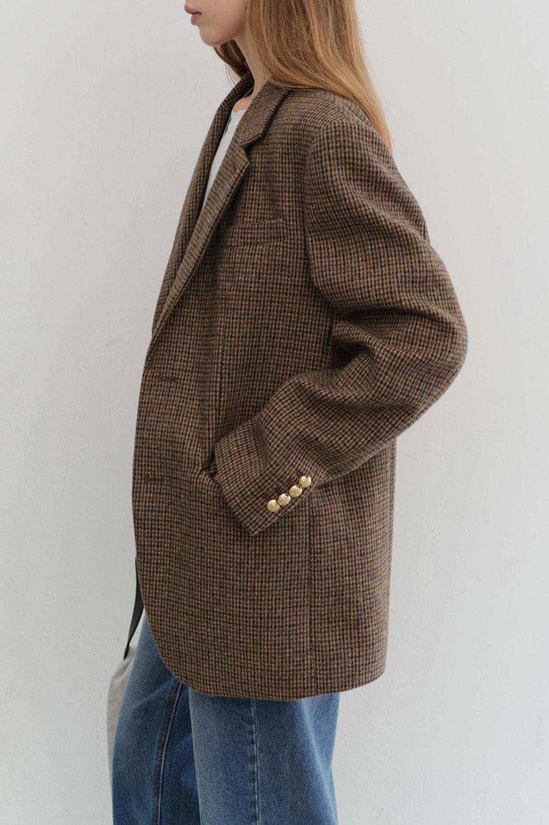 Dunst-Unisex classic 2 button wool blazer brown check-dgallerystore
