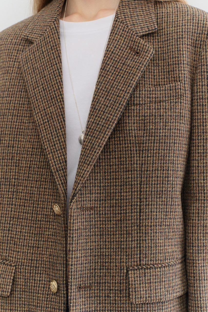 Dunst-Unisex classic 2 button wool blazer brown check-dgallerystore