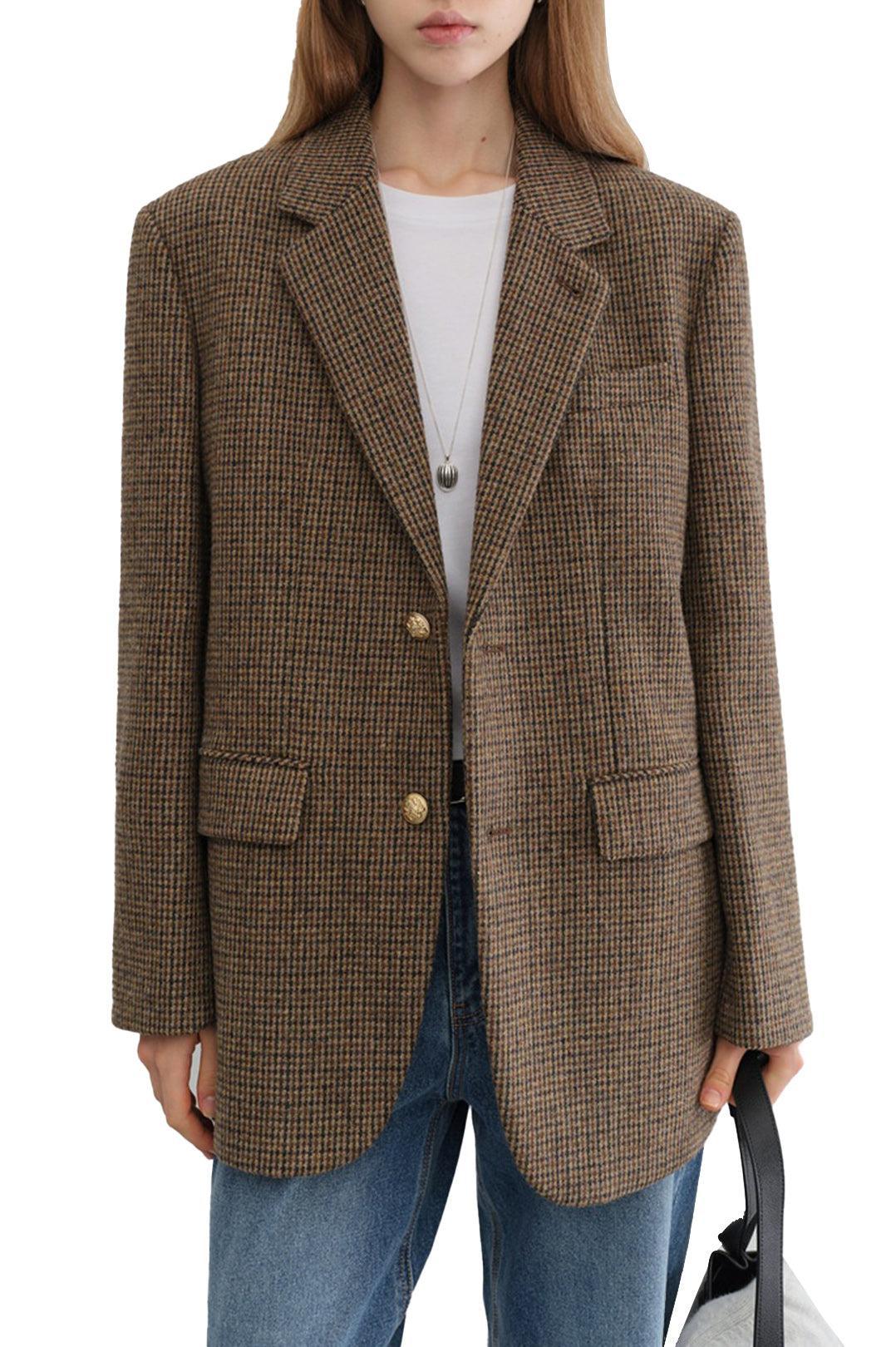 Dunst-Unisex classic 2 button wool blazer brown check-dgallerystore