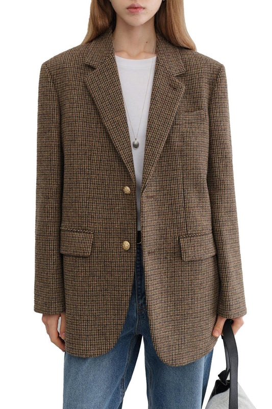 Dunst-Unisex classic 2 button wool blazer brown check-dgallerystore