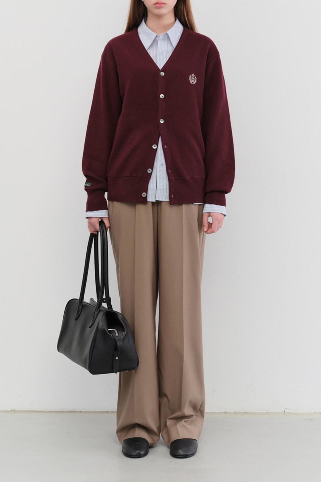 Dunst-Unisex essential logo knit cardigan burgundy-dgallerystore