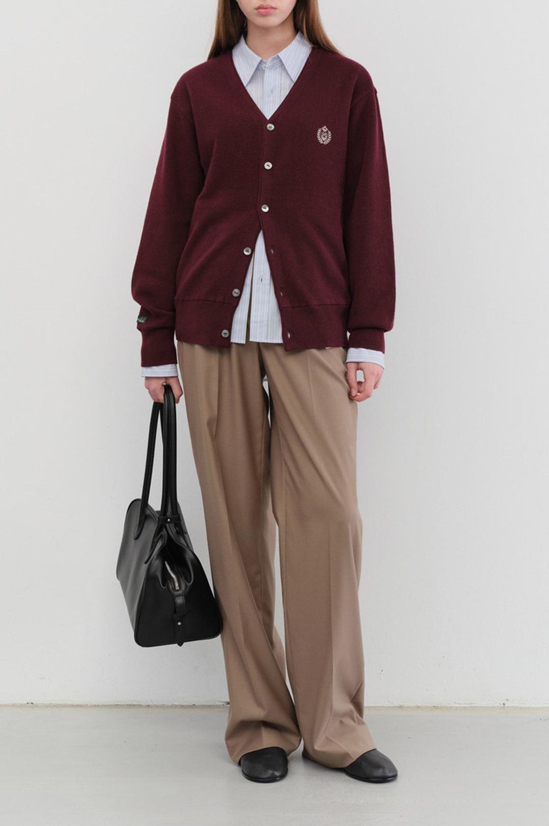 Dunst-Unisex essential logo knit cardigan burgundy-dgallerystore