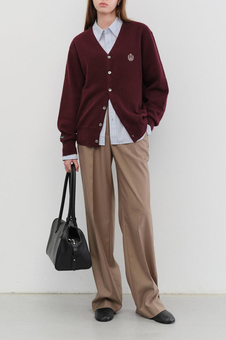 Dunst-Unisex essential logo knit cardigan burgundy-dgallerystore