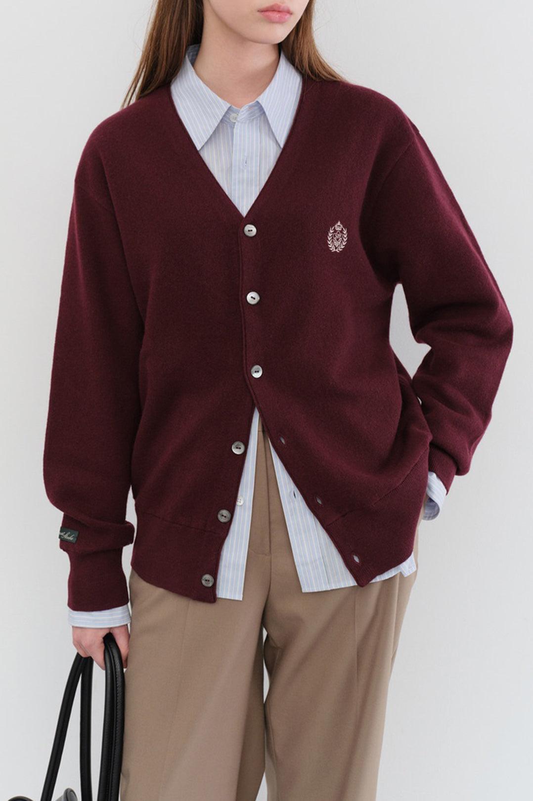 Dunst-Unisex essential logo knit cardigan burgundy-dgallerystore