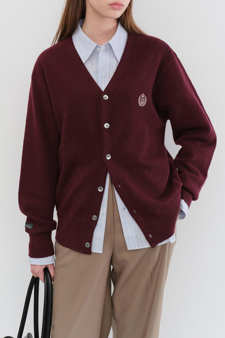 Dunst-Unisex essential logo knit cardigan burgundy-dgallerystore