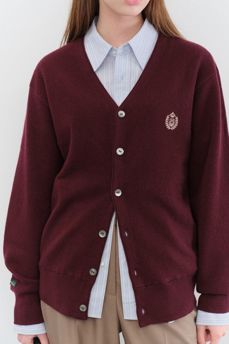 Dunst-Unisex essential logo knit cardigan burgundy-dgallerystore
