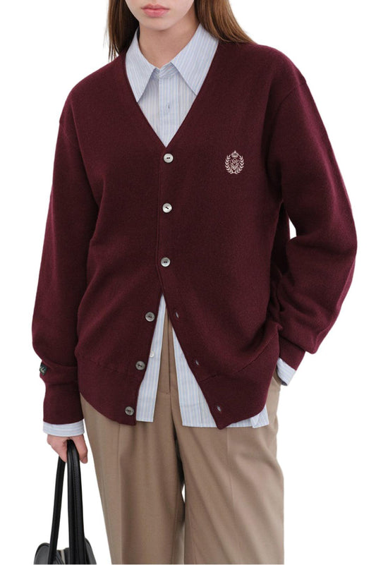 Dunst-Unisex essential logo knit cardigan burgundy-dgallerystore