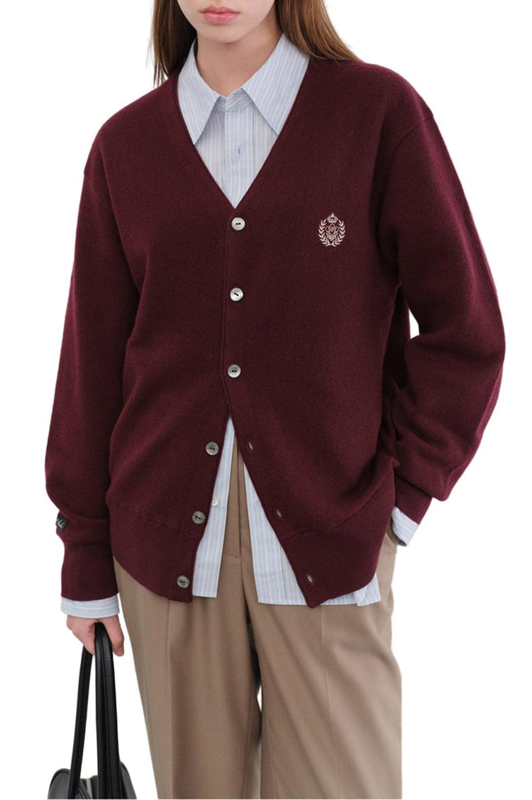 Dunst-Unisex essential logo knit cardigan burgundy-dgallerystore