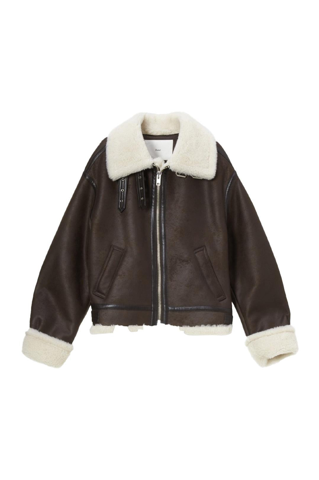 Dunst-Unisex loose fit line shearling jacket brown-dgallerystore