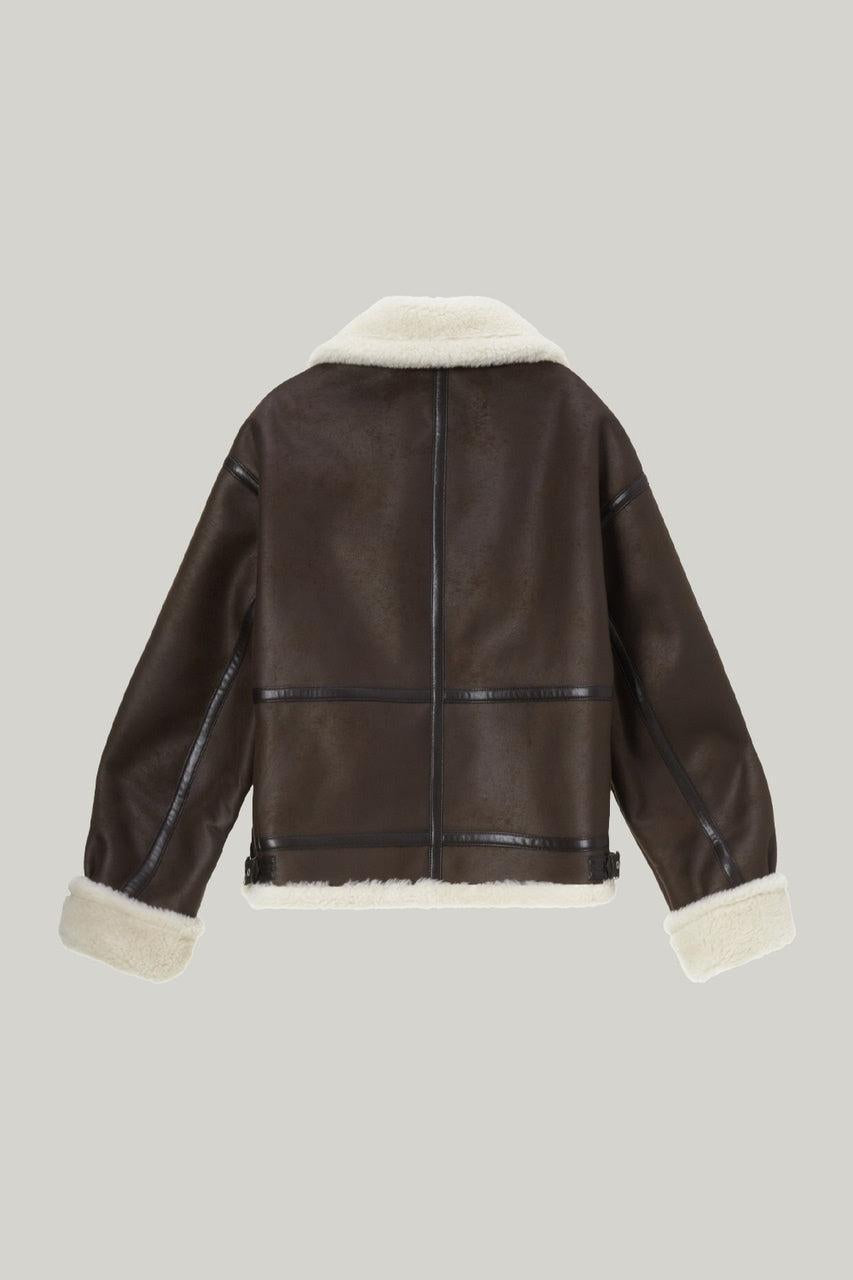 Dunst-Unisex loose fit line shearling jacket brown-dgallerystore
