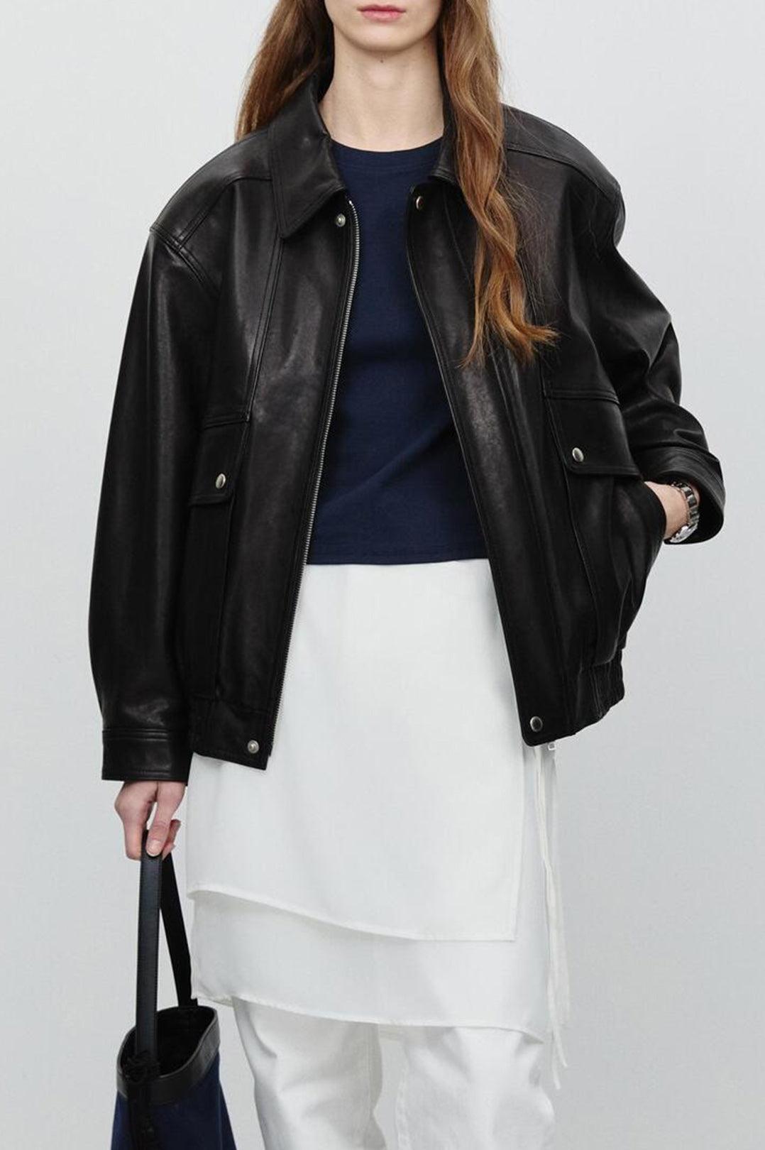 Dunst-Unisex oversized vintage leather blouson black-dgallerystore