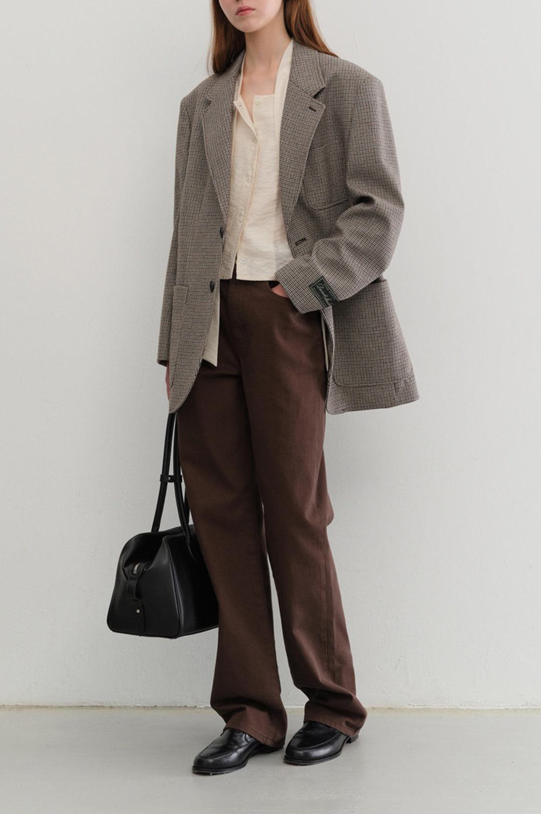 Dunst-Unisex oversized wool blazer brown check-dgallerystore