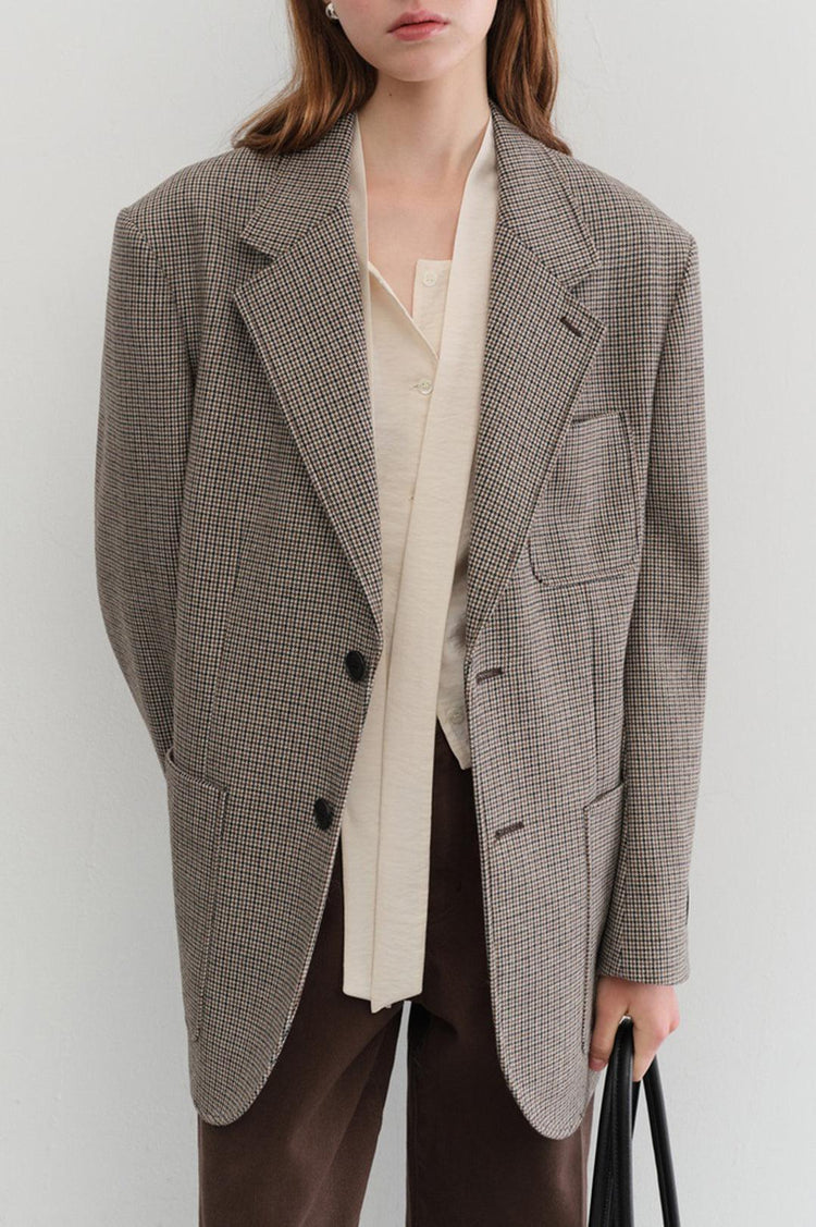 Dunst-Unisex oversized wool blazer brown check-dgallerystore