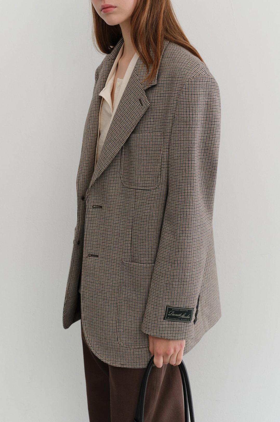 Dunst-Unisex oversized wool blazer brown check-dgallerystore