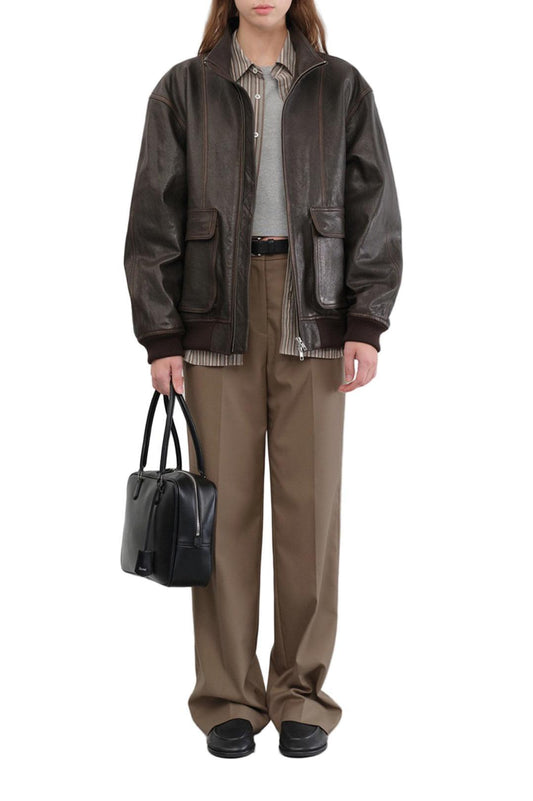 Dunst-Unisex stand collared leather blouson dark brown-dgallerystore