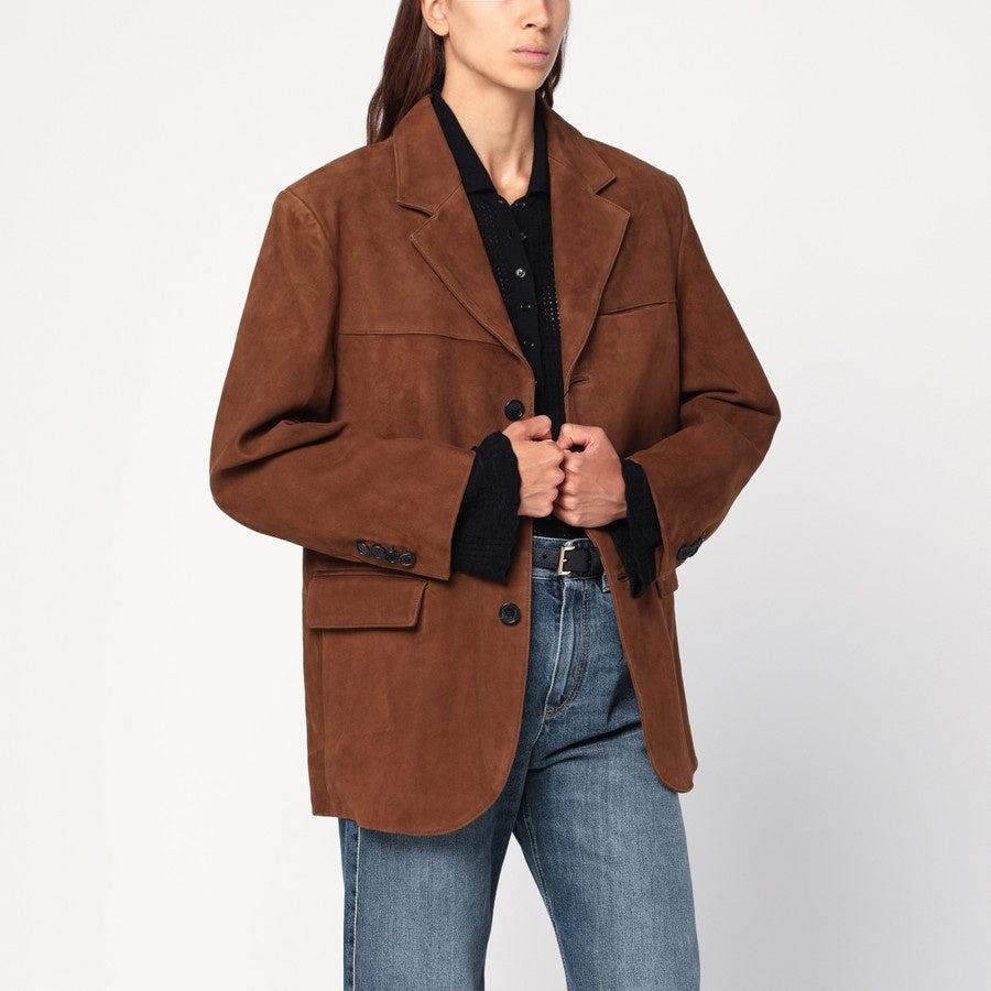 Dunst-Unisex suede tailored half jacket camel-dgallerystore
