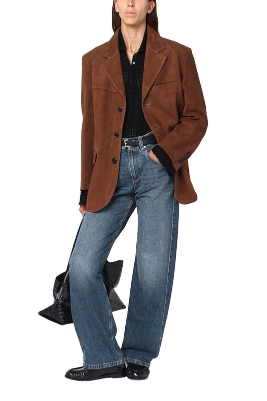 Dunst-Unisex suede tailored half jacket camel-dgallerystore