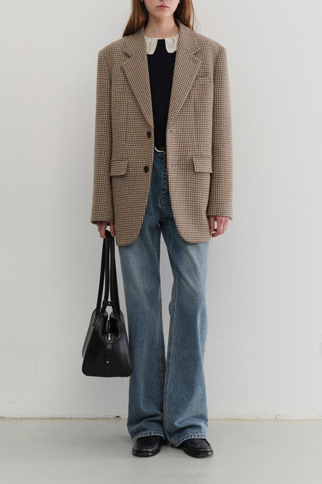 Dunst-Unisex vintage tailored wool blazer beige check-dgallerystore