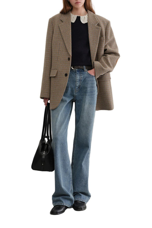 Dunst-Unisex vintage tailored wool blazer beige check-dgallerystore