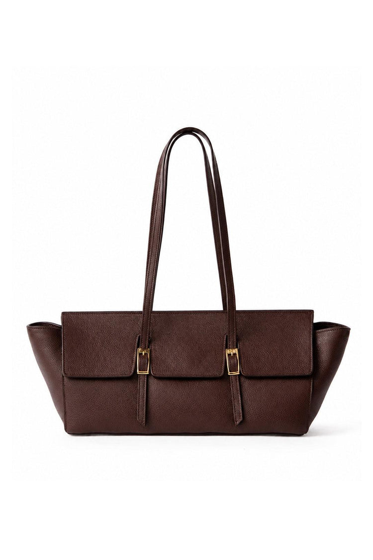 Elleme-Le bateau large pebbled leather dark brown-dgallerystore