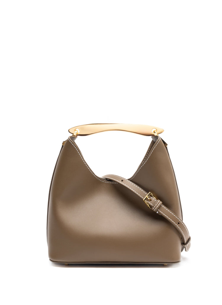 Elleme-Small boomerang leather rock white stitches-dgallerystore