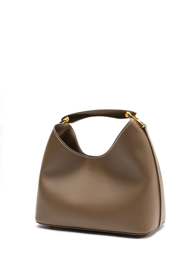 Elleme-Small boomerang leather rock white stitches-dgallerystore