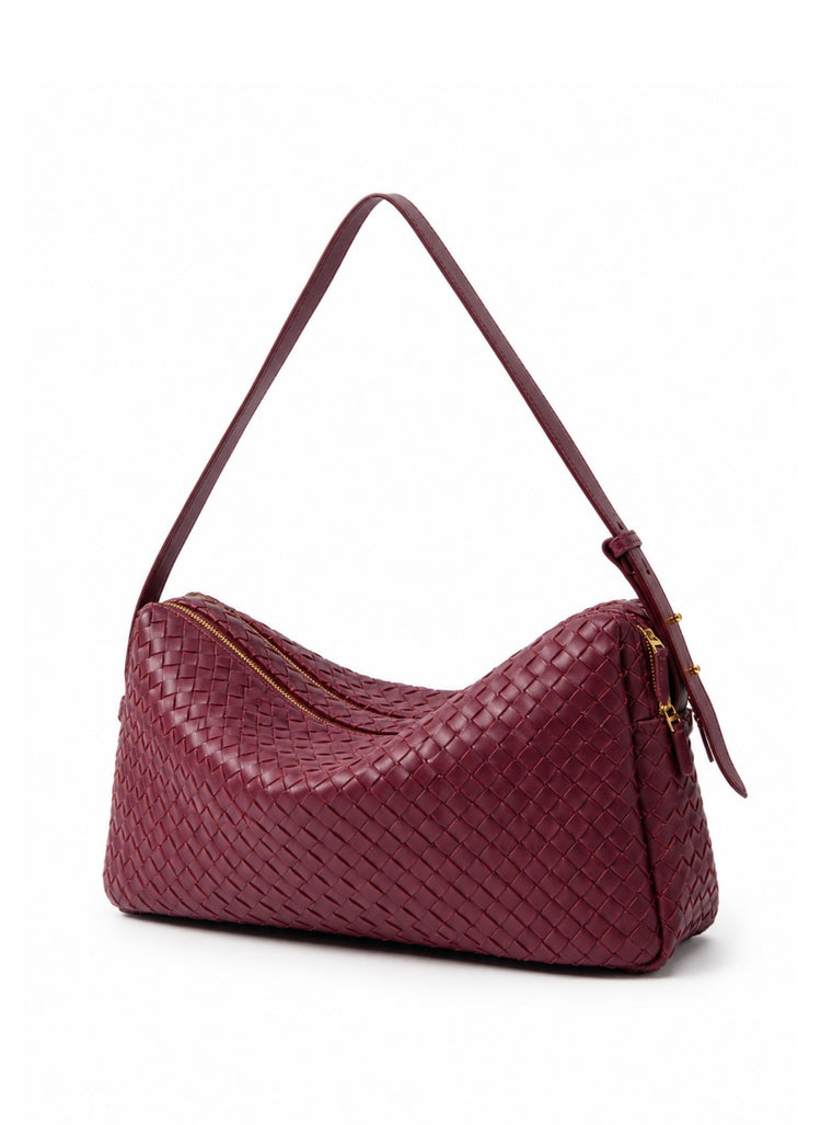 Elleme-Trousse large woven leather burgundy-dgallerystore