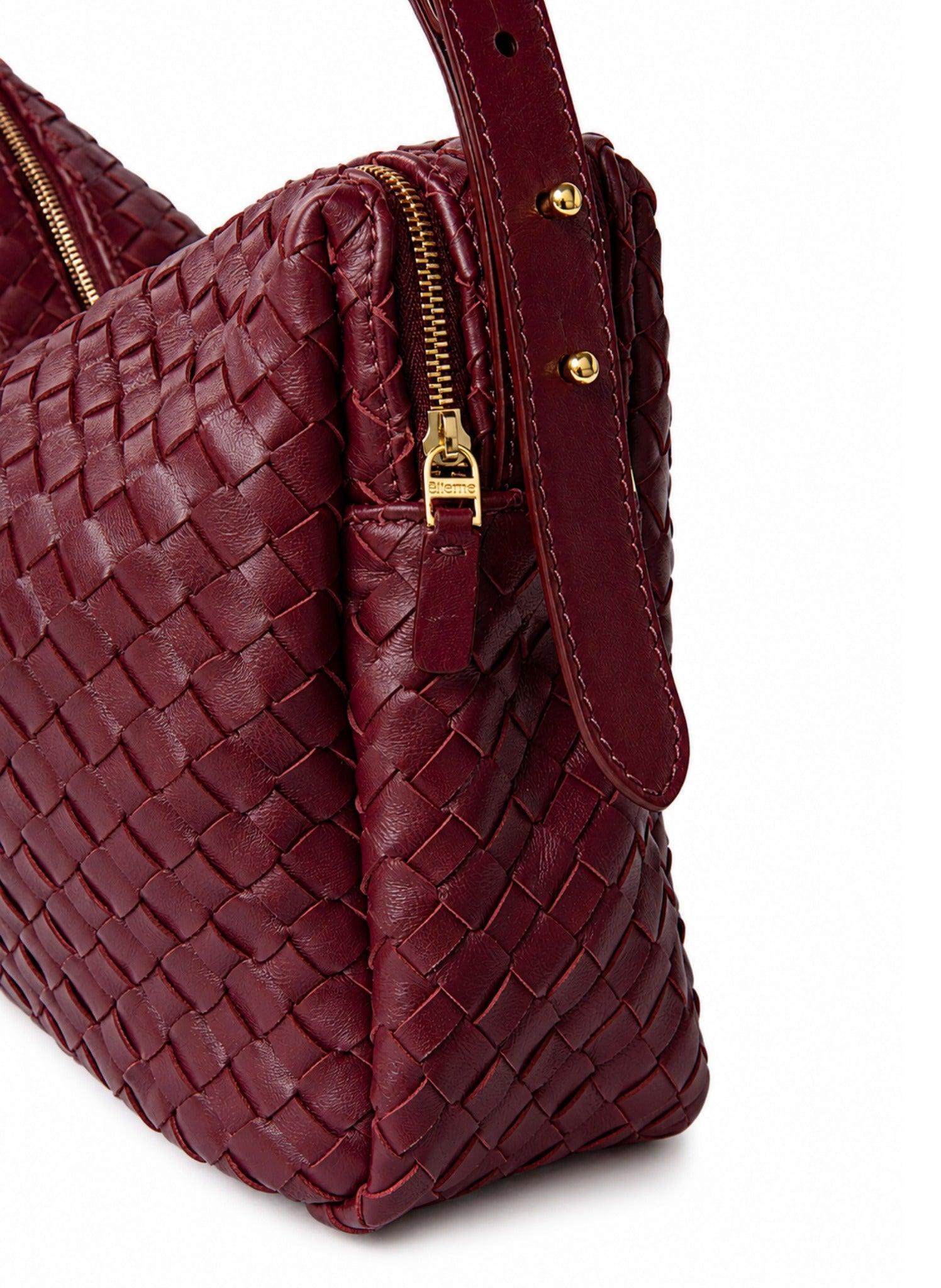 Elleme-Trousse large woven leather burgundy-dgallerystore