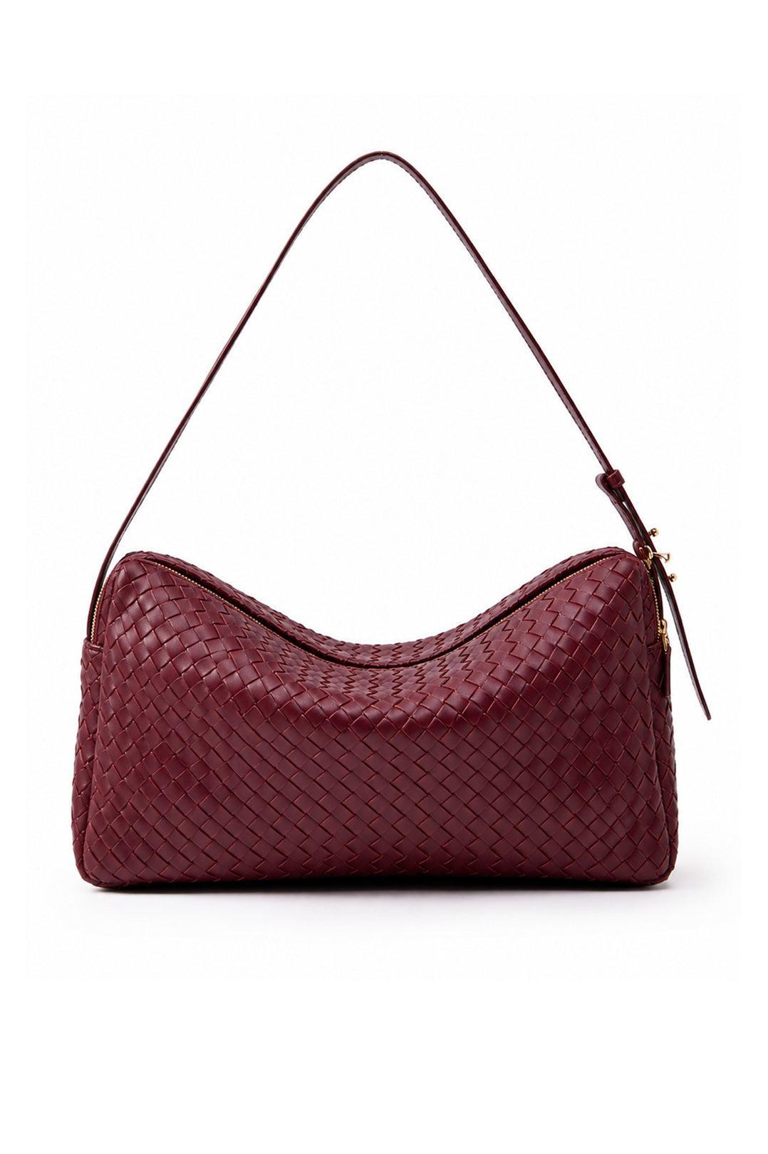 Elleme-Trousse large woven leather burgundy-dgallerystore