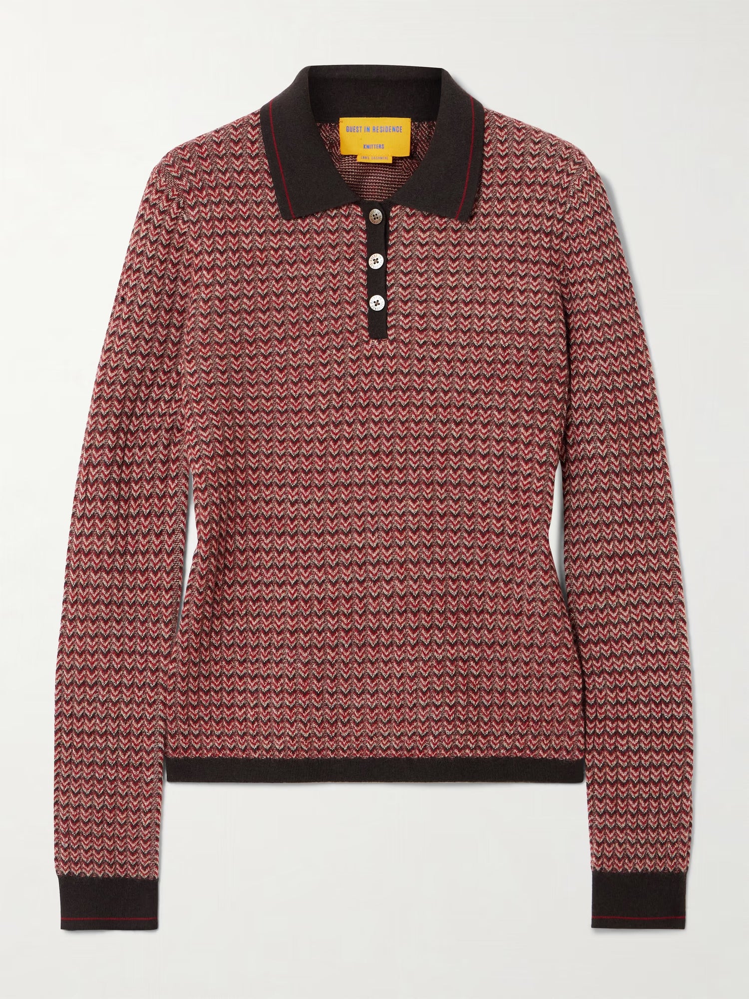 Guest In Residence-Chevron L/S Shrunken Polo Burnt Cocoa-dgallerystore