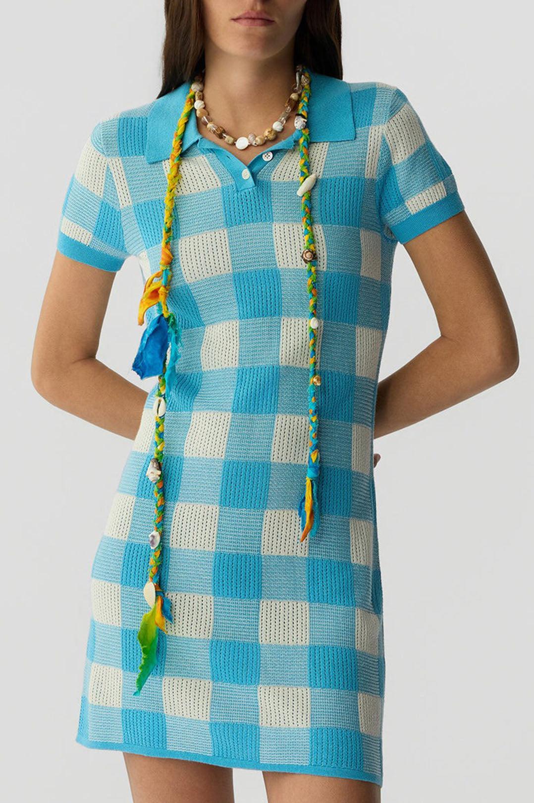 Guest In Residence-Gingham polo dress swimming pool cream-dgallerystore