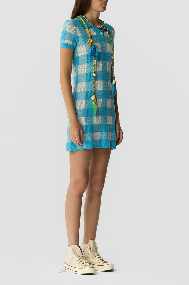 Guest In Residence-Gingham polo dress swimming pool cream-dgallerystore