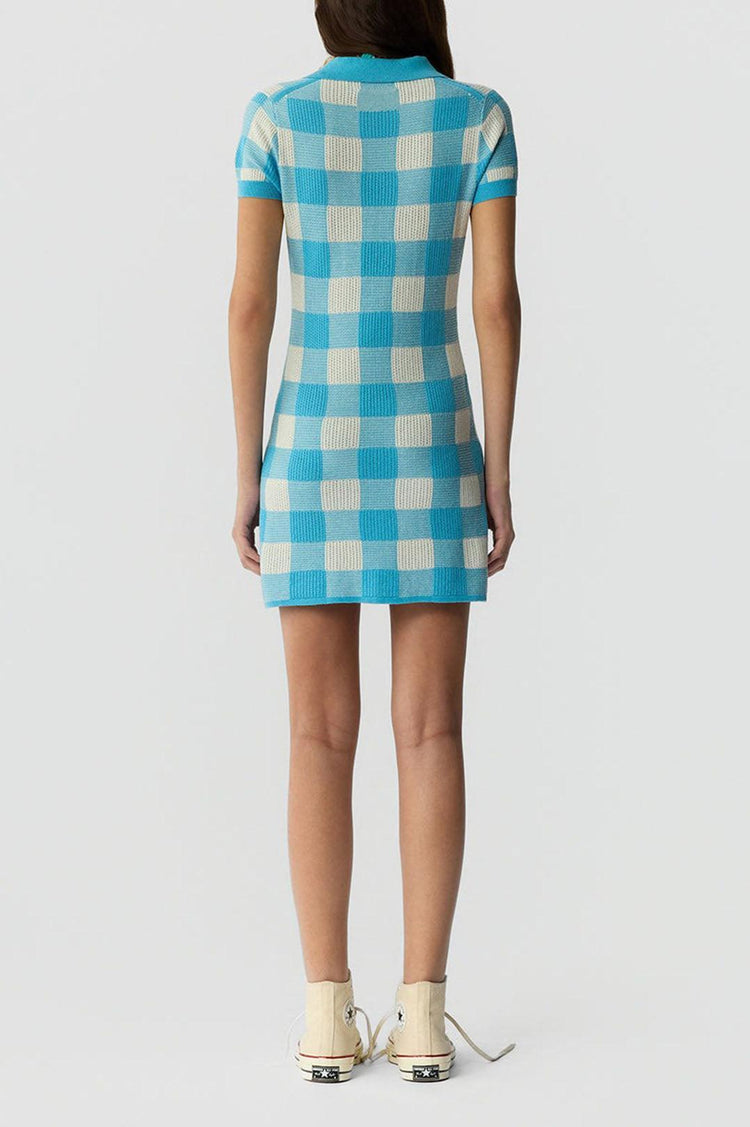 Guest In Residence-Gingham polo dress swimming pool cream-dgallerystore