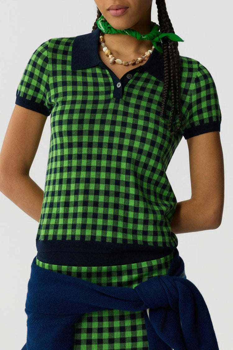 Guest In Residence-Gingham shrunken polo midnight match point-dgallerystore