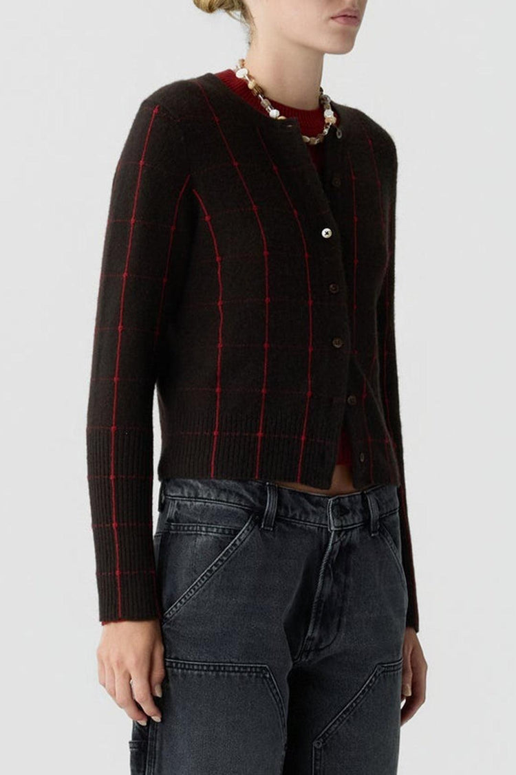Guest In Residence-Jane checker cardigan burnt cocoa carmine-dgallerystore