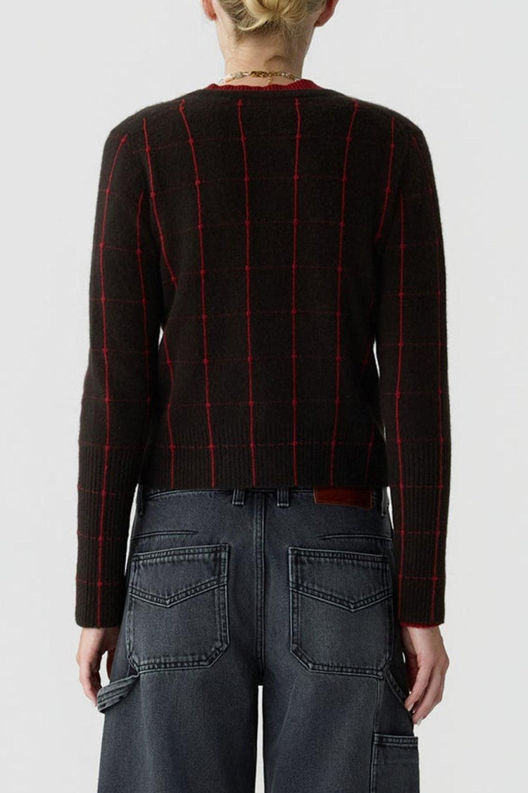 Guest In Residence-Jane checker cardigan burnt cocoa carmine-dgallerystore