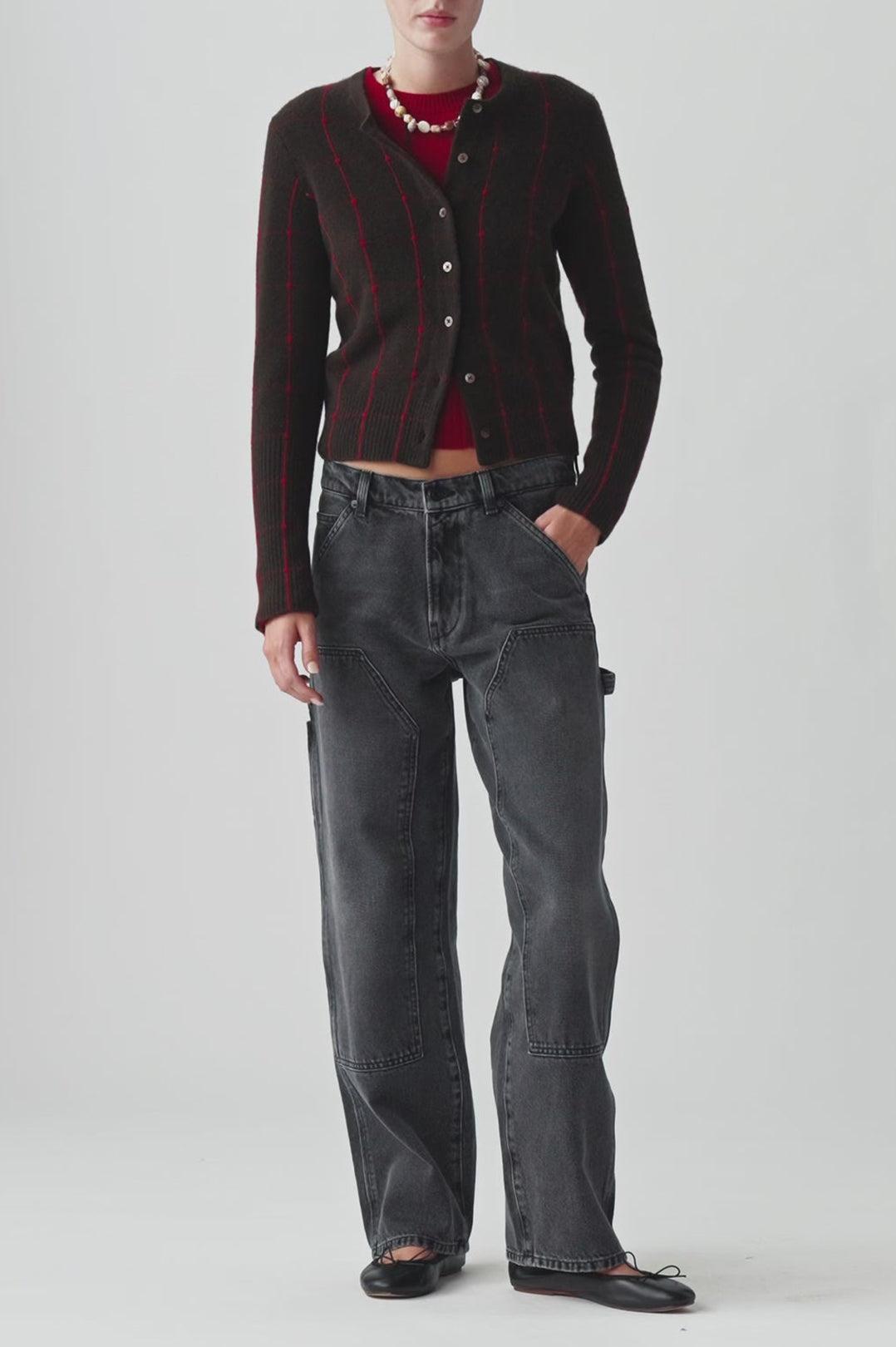 Guest In Residence-Jane checker cardigan burnt cocoa carmine-dgallerystore