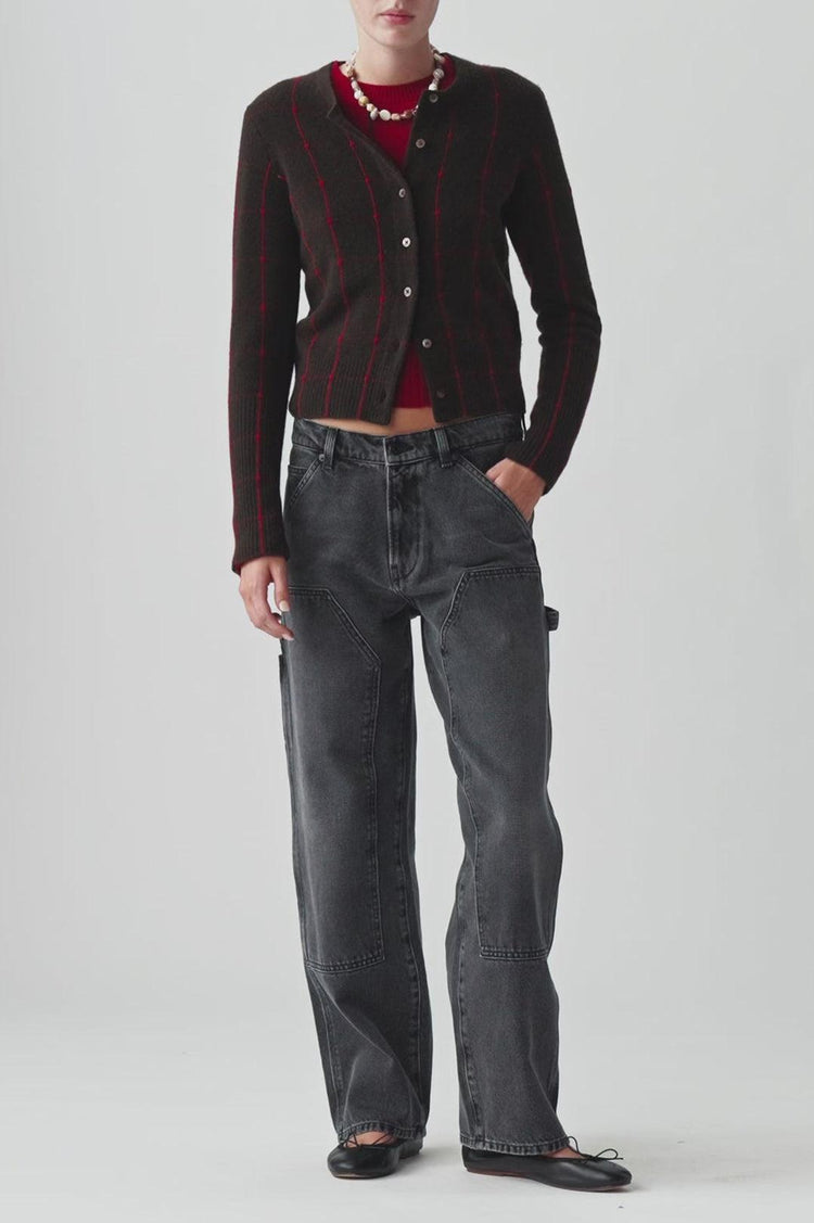 Guest In Residence-Jane checker cardigan burnt cocoa carmine-dgallerystore