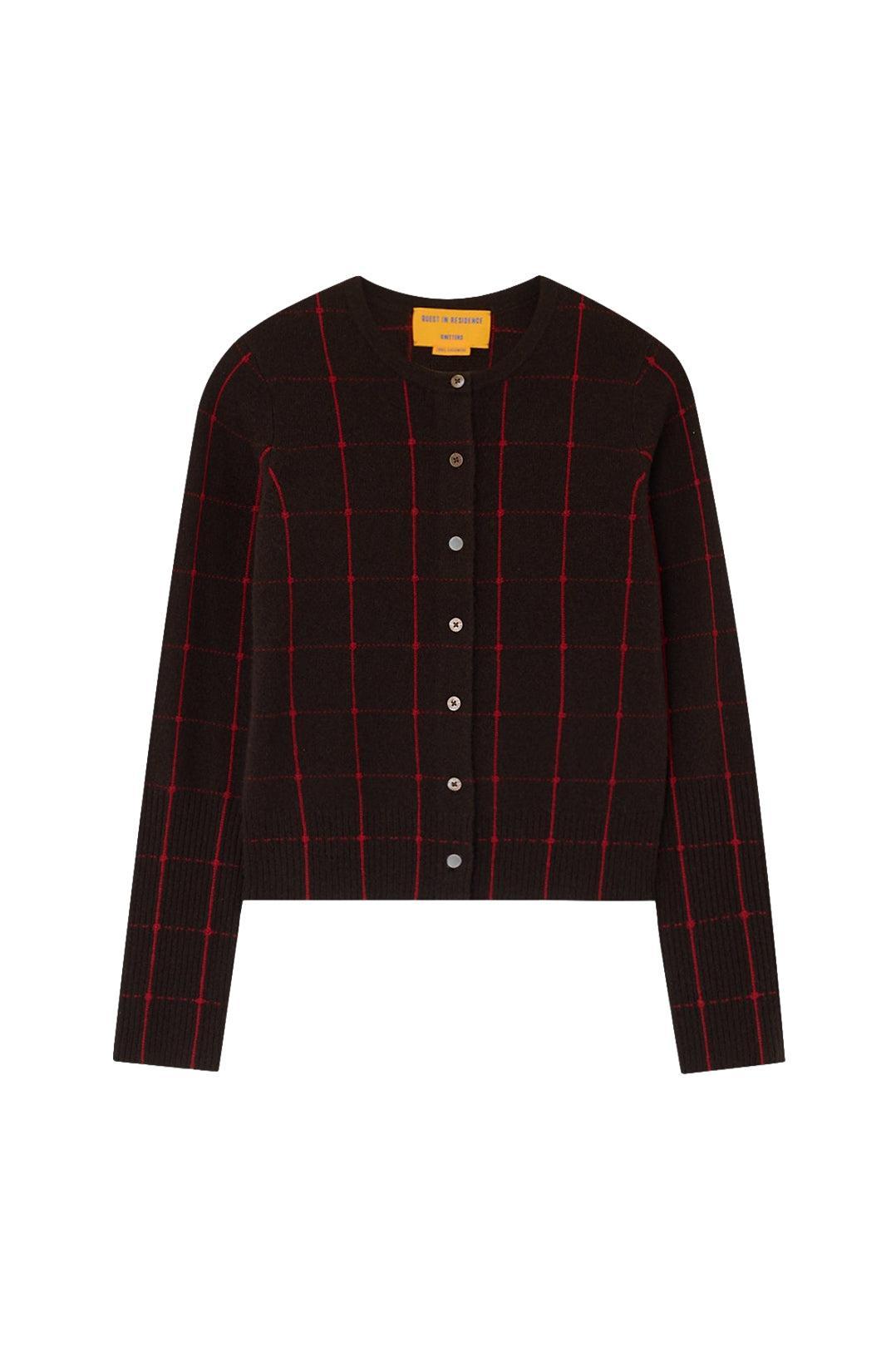 Guest In Residence-Jane checker cardigan burnt cocoa carmine-dgallerystore