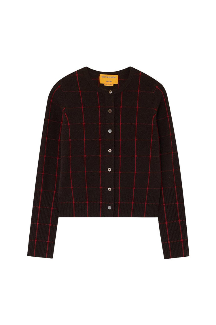 Guest In Residence-Jane checker cardigan burnt cocoa carmine-dgallerystore