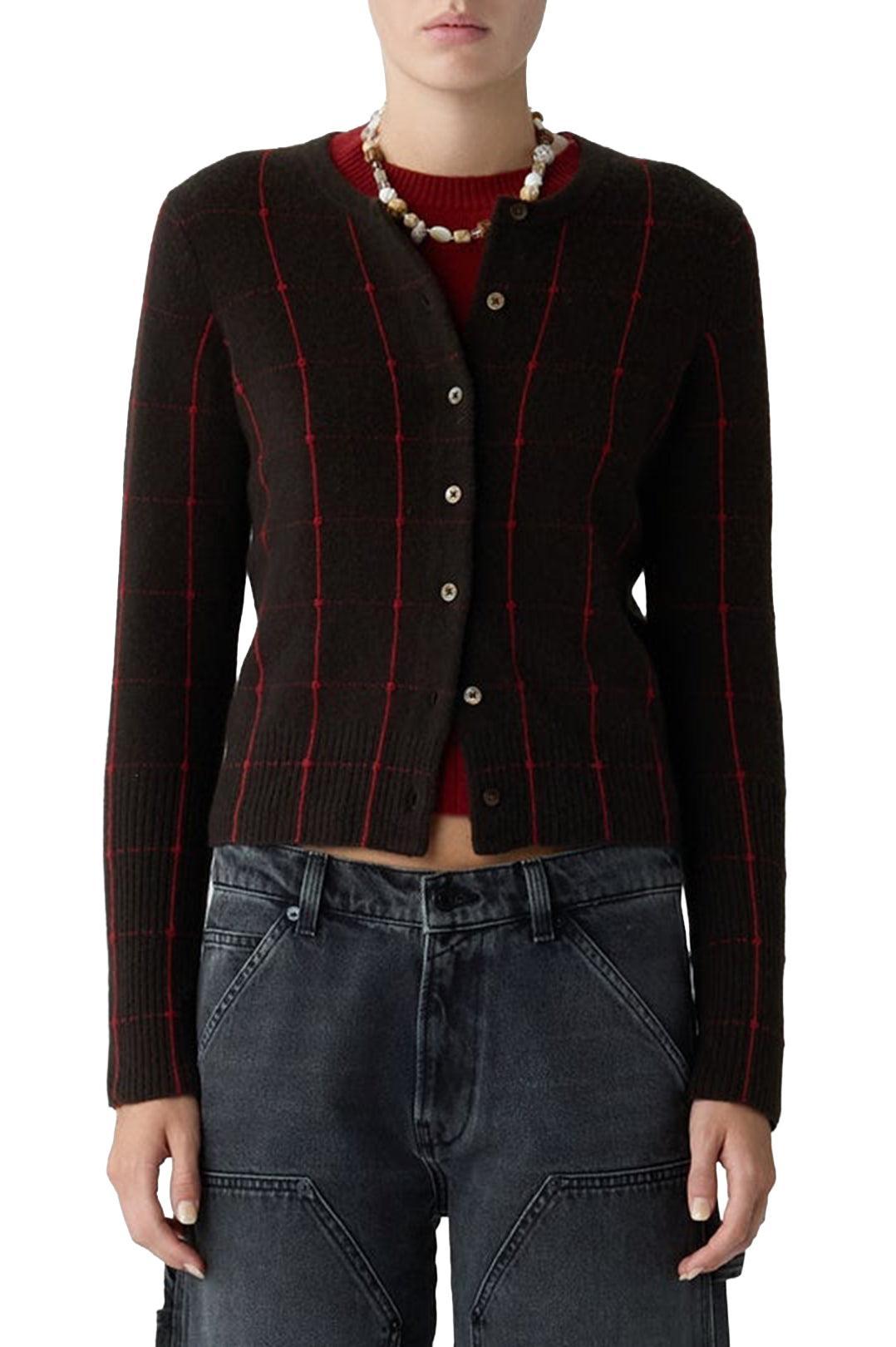 Guest In Residence-Jane checker cardigan burnt cocoa carmine-dgallerystore