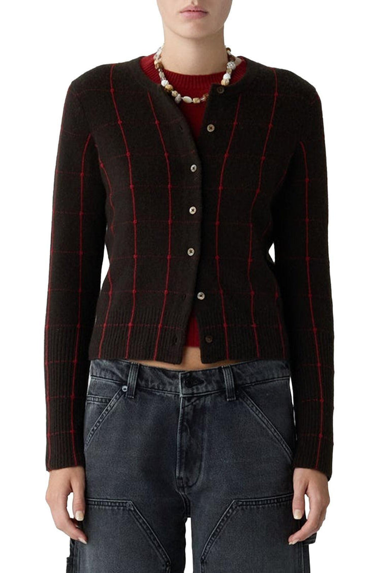 Guest In Residence-Jane checker cardigan burnt cocoa carmine-dgallerystore