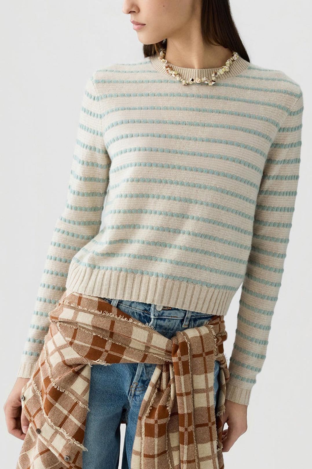 Guest In Residence-Pebble stripe shrunken crew sandstone combo-dgallerystore