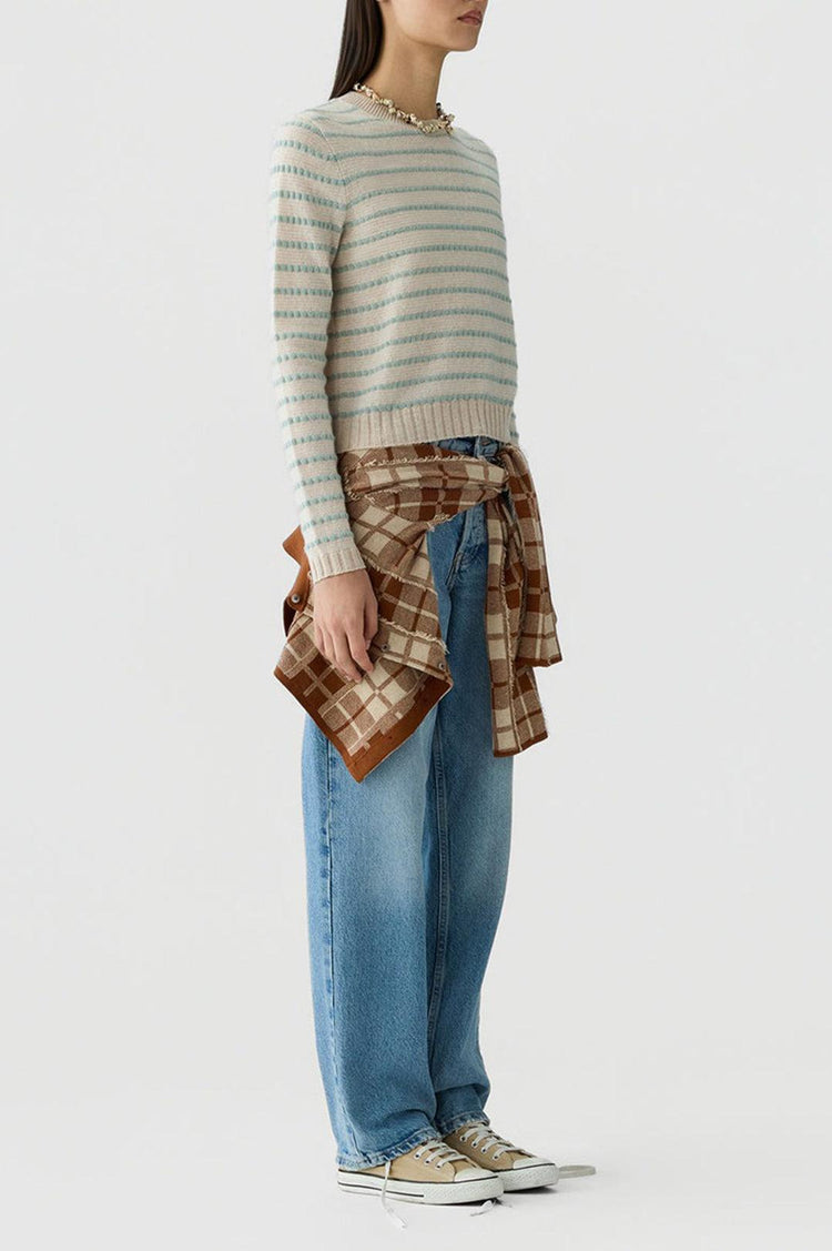 Guest In Residence-Pebble stripe shrunken crew sandstone combo-dgallerystore